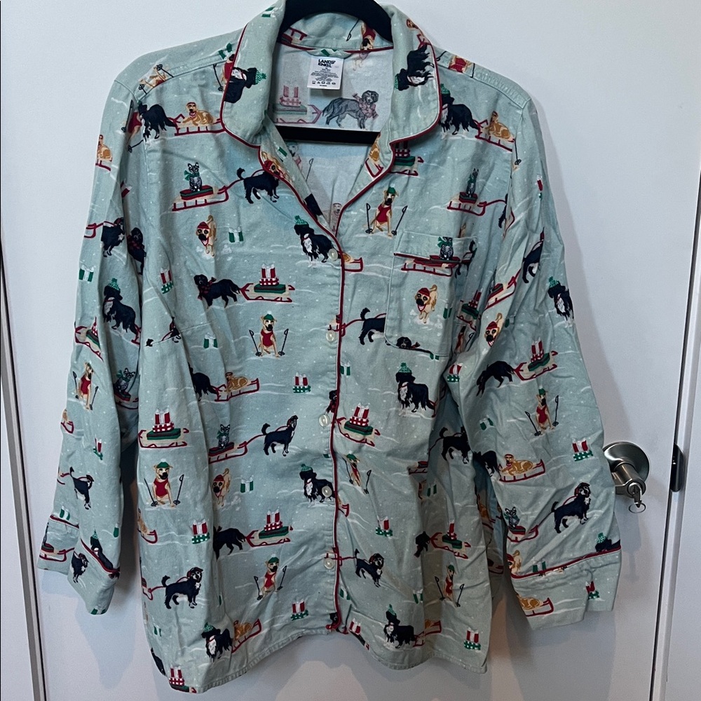 Lands' End Holiday Long Sleeve Top and Bottoms Pajama Set - Dog Print
